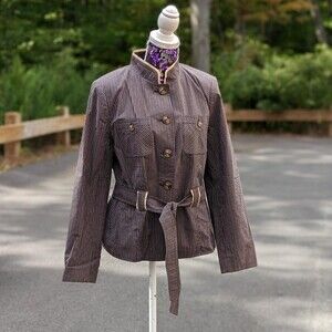 Apostrophe Luxury Size 12 Navy & Cream Striped Blazer Suit Jacket 100% Cotton